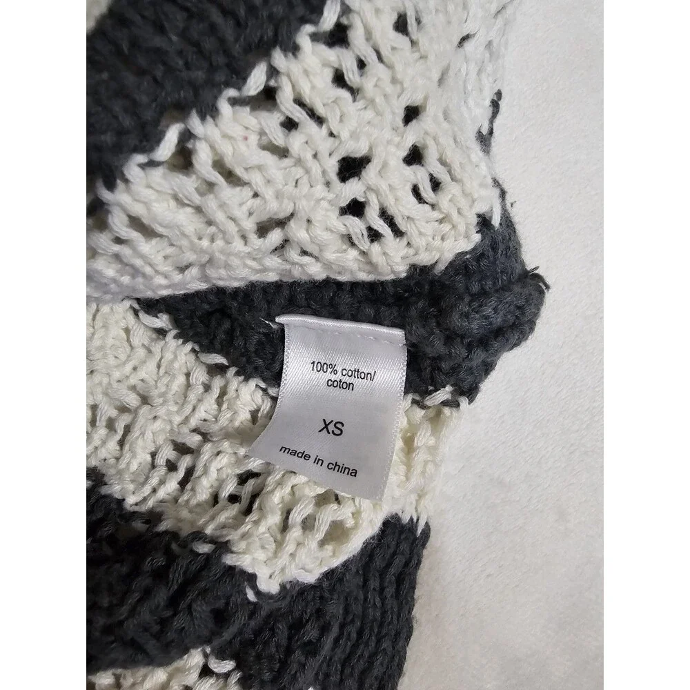 NWT Maurices 100% Cotton Striped Crochet Knit V Neck Sweater XS Boho